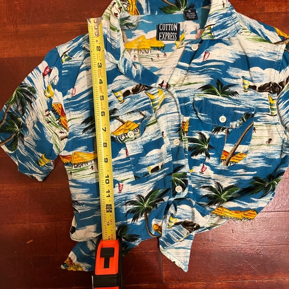 Cotton Express Tropical Tiki Print Button Up Crop Top Size Medium - Picture 5 of 5